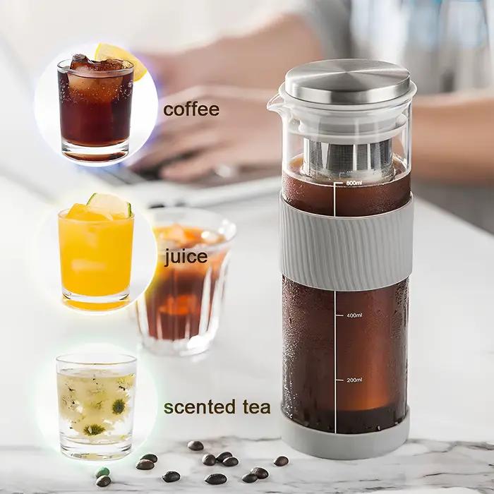 Carafe à café froid avec filtre en acier inoxydable pour thé glacé et café glacé, capacité 800ml, résistante aux variations de température, étanche et facile à nettoyer