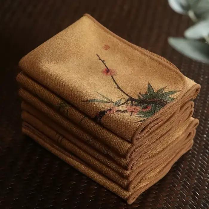 Serviette de thé peinte à la main en coton pour une absorption supérieure et un design élégant, idéale pour le nettoyage de vaisselle et de service à thé, cadeau pour amateurs de thé