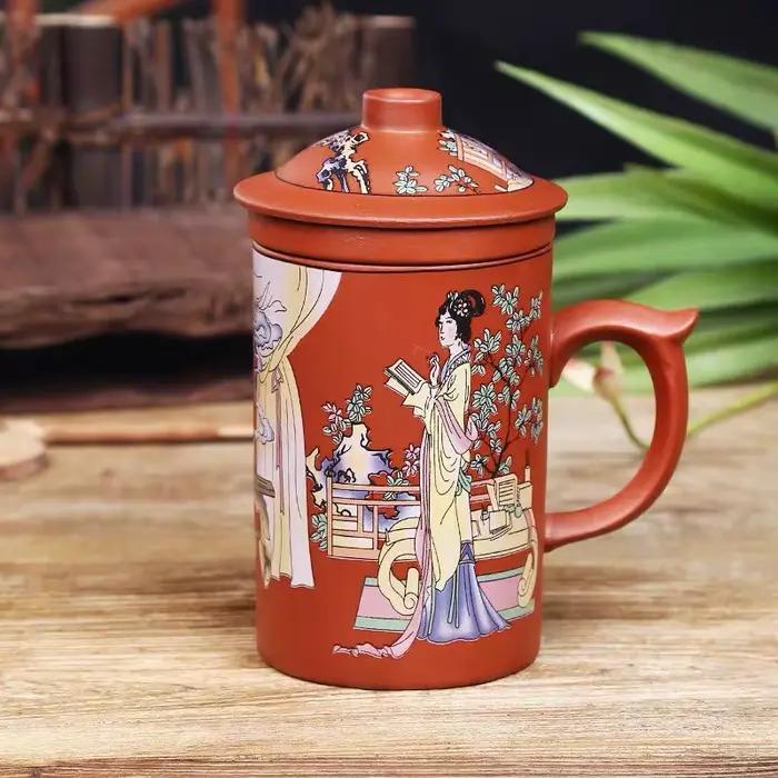 Tasse à thé en argile violette Dragon Beauty faite à la main avec couvercle et infuseur