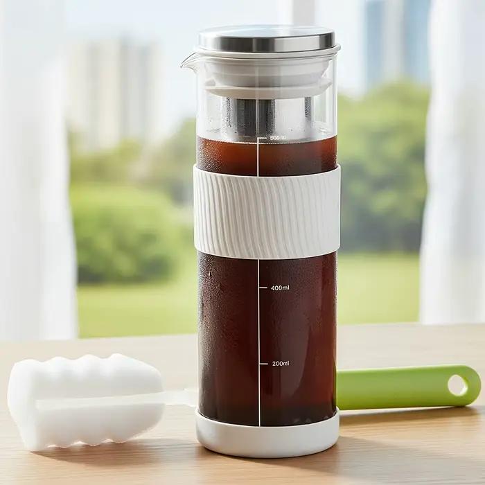 Carafe à café froid avec filtre en acier inoxydable pour thé glacé et café glacé, capacité 800ml, résistante aux variations de température, étanche et facile à nettoyer