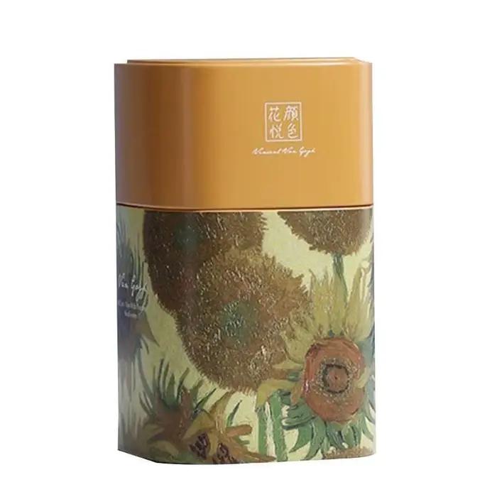 Pot de stockage thé élégant récipient en métal durable pour stockage des herbes peinture à l'huile conteneur moderne rectangle pour collection de thés occasions spéciales cadeau
