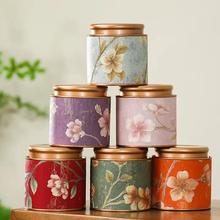 Boîte à thé vide à motif de fleurs