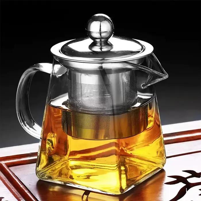 Grande théière en verre borosilicate avec infuseur amovible pour théiers, bouilloires et préparation de thé en fleurs et en vrac pour usage domestique et professionnel