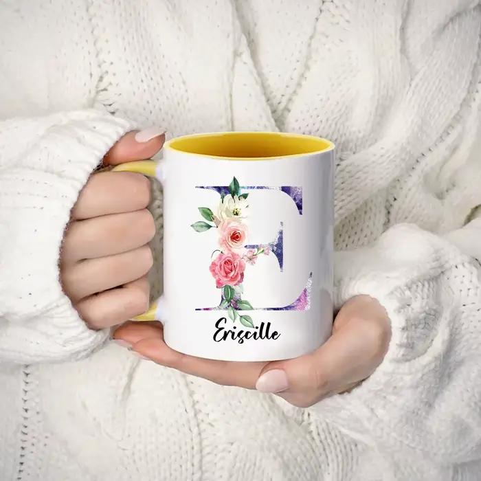 Tasse à café florale personnalisée avec nom