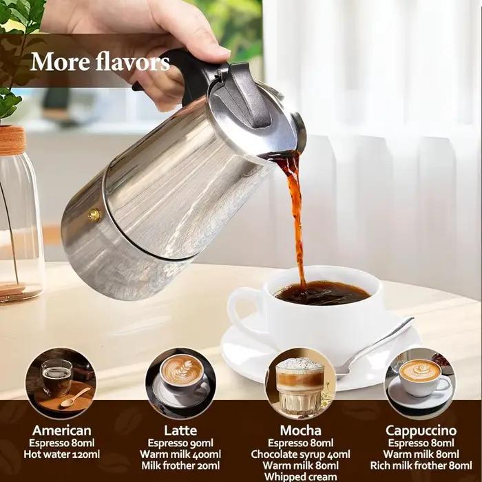 Cafetière Moka 6 tasses en acier inoxydable