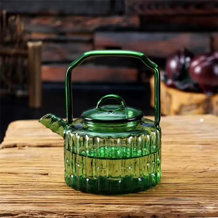 Théières en verre en forme de bambou vert avec filtre