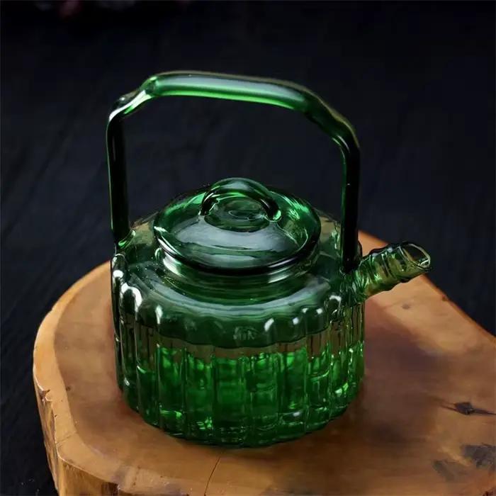 Théières en verre en forme de bambou vert avec filtre