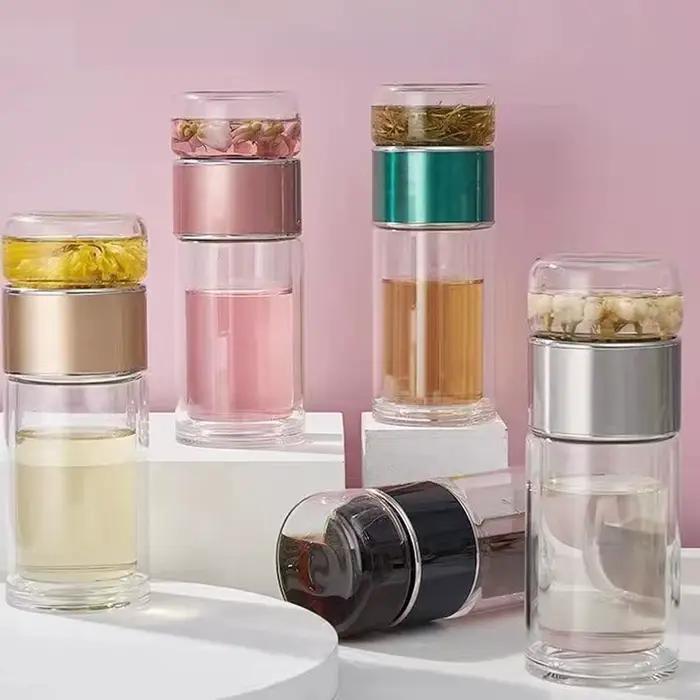 Tasse à thé en verre avec infuseur double couche pour adultes, facile à nettoyer, idéale pour le bureau et les voyages en plein air