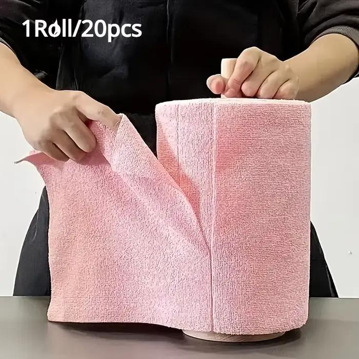 1 rouleau/20 lingettes de nettoyage réutilisables en microfibre – Serviettes de cuisine très absorbantes