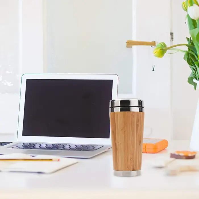 Tasse à café en bambou avec couvercle anti-fuite