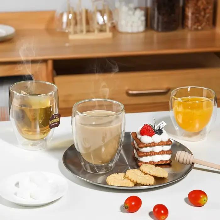 Lot de 6 tasses à café en verre transparent à double paroi de 60 ml/250 ml