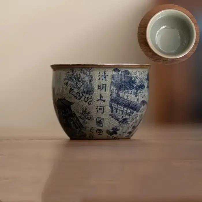 Tasse à thé chinoise en porcelaine bleue et blanche, bol à thé Antique en céramique fait à la main,