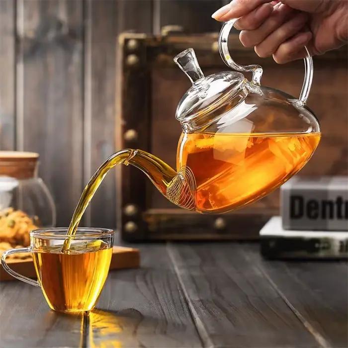 Théière à thé en verre Puer à fleurs, cafetière Kung Fu avec bouilloire à thé chinoise en verre rési
