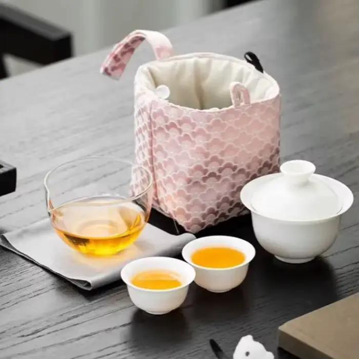 Service à thé de voyage en verre, petite tasse à thé à bulles, sac portable pour voiture, un pot d'e