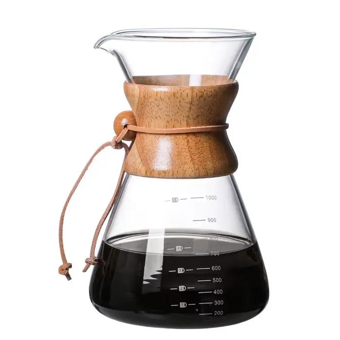 Cafetière en verre domestique 400/600/800ml, décor en bambou supérieur, cafetière manuelle
