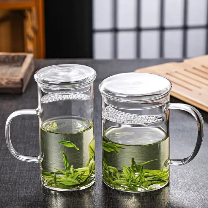Tasse à thé vert en verre résistant à la chaleur de 300/400/450ml, avec filtre en croissant, tasse à