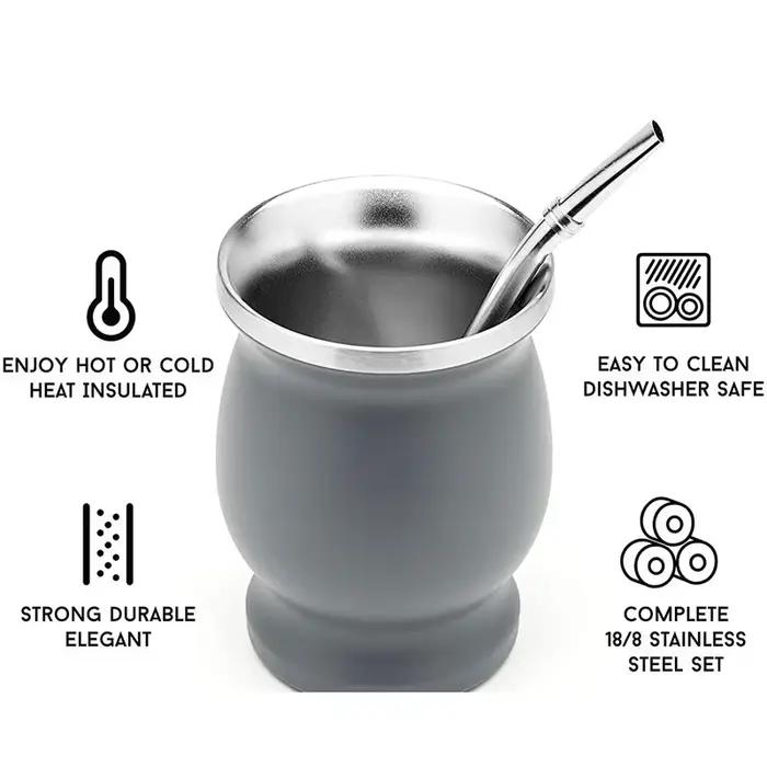 Tasse à thé Mate en acier inoxydable de 230ML, ensemble de tasses à thé pour tasse en paille isolée