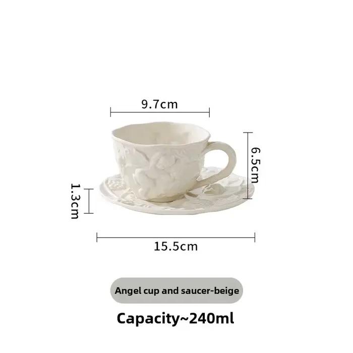 Théière en céramique gaufrée, tasse à thé noir, soucoupes, ensemble rétro, thé de l'après-midi, tass
