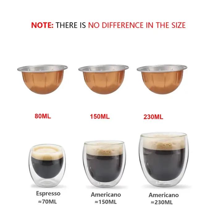 Capsules de café réutilisables 80/150/230ml, 6 pièces, et trois dosettes Vertuoline en silicone pour