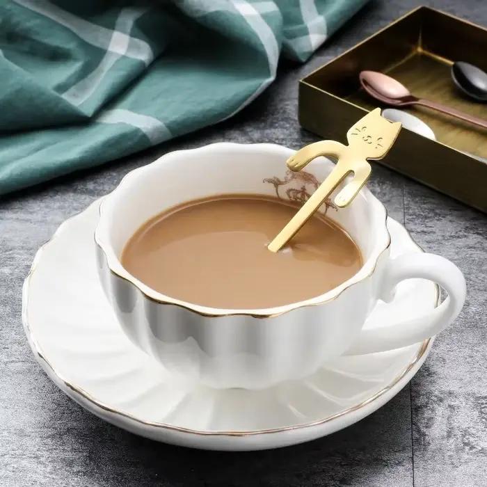Cuillère à café en acier inoxydable, joli cuillère à café en forme de chat mignon, cuillère à Desser