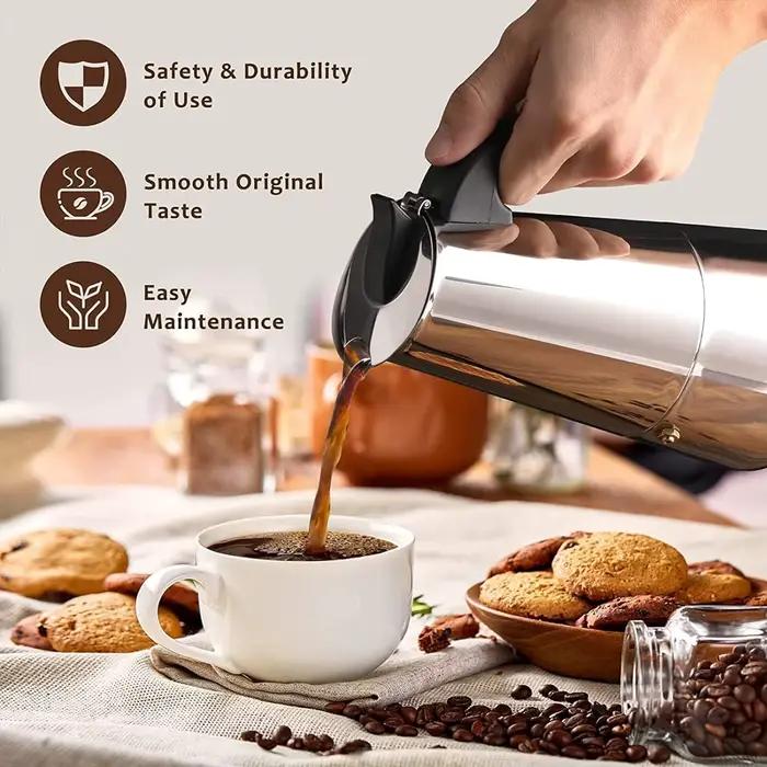 4/6/9 Tasses Moka Pot Caffe Machine Expresso Tasses Cafetières Latte Percolateur Cuisinière Moka Caf