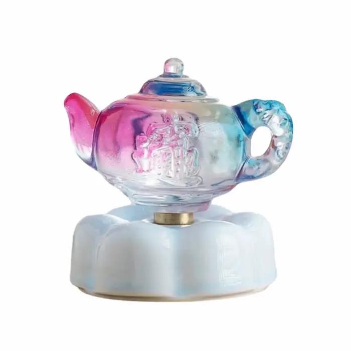 Ornement de théière rotatif créatif, figurine de dessin animé en céramique, artisanat fait main, min