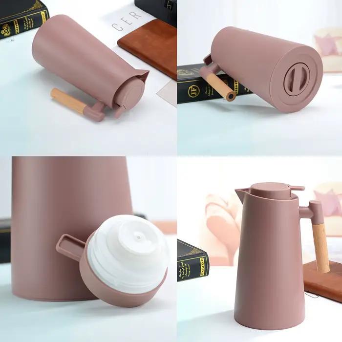 Carafe à café thermique sous vide à double paroi, pot thermos avec poignée en bois, bouilloire isolé