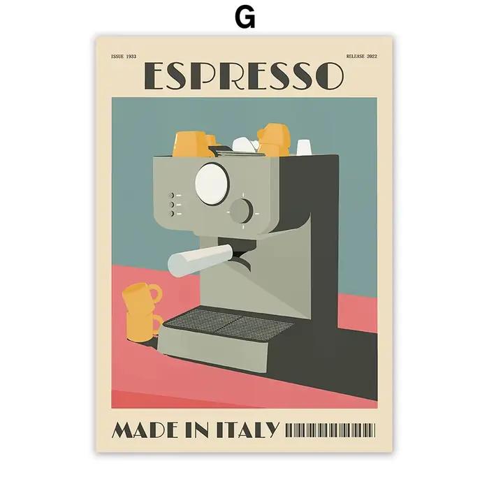 Affiche murale sur toile avec motif de cafetière italienne et grains de café, idéale pour la décorat