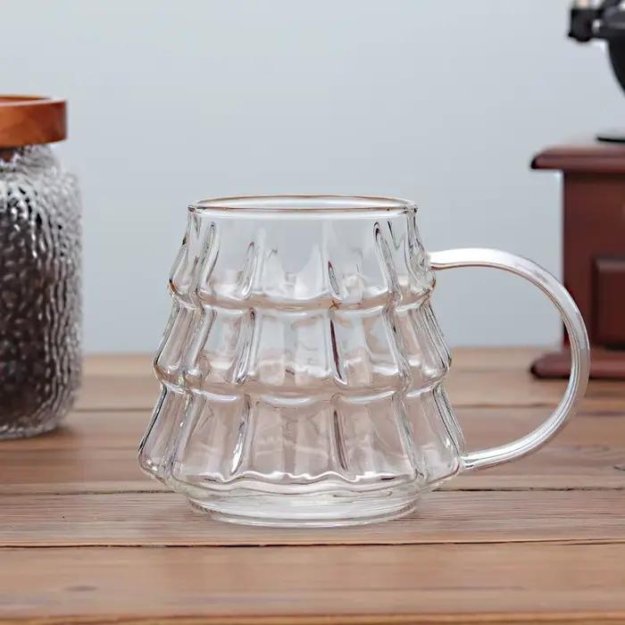Tasse à café en verre Arbre de Noël avec paille et couvercle, résistante à la chaleur, tasse à vœux,