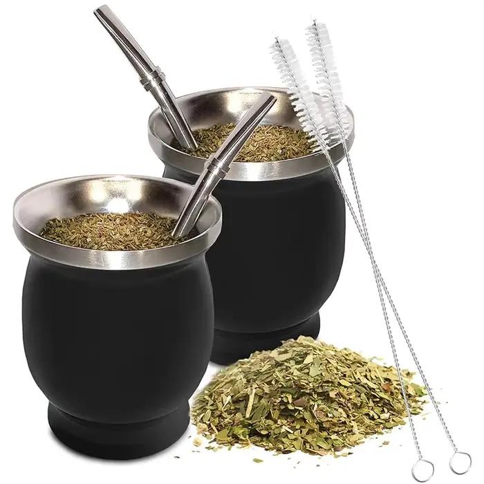 Tasse à thé Mate en acier inoxydable de 230ML, ensemble de tasses à thé pour tasse en paille isolée