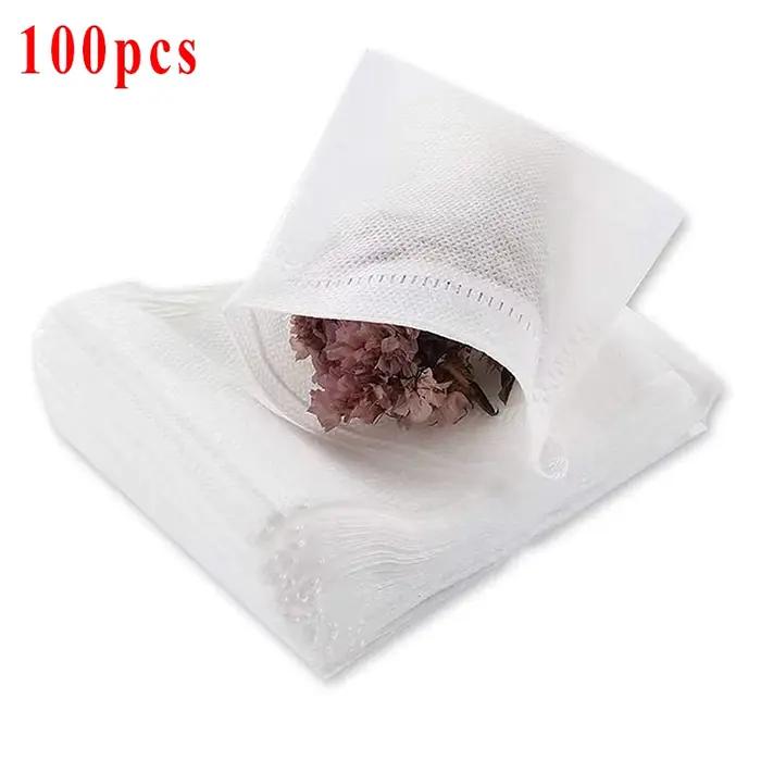 Sachets de thé en tissu non tissé, 100 pièces/lot, sacs filtrants pour thé aux épices, avec ficelle