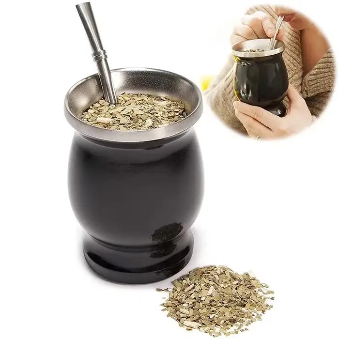 Tasse à thé Mate en acier inoxydable de 230ML, ensemble de tasses à thé pour tasse en paille isolée