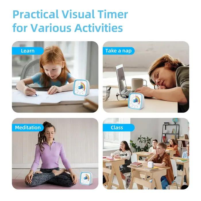 Yunbaoit-Minuterie visuelle avec veilleuse, compte à rebours de 60 minutes pour enfants et adultes,