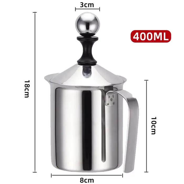 Mousseur à lait en acier inoxydable 400ML, Double maille, mousse de lait pour café, batteur à œufs,