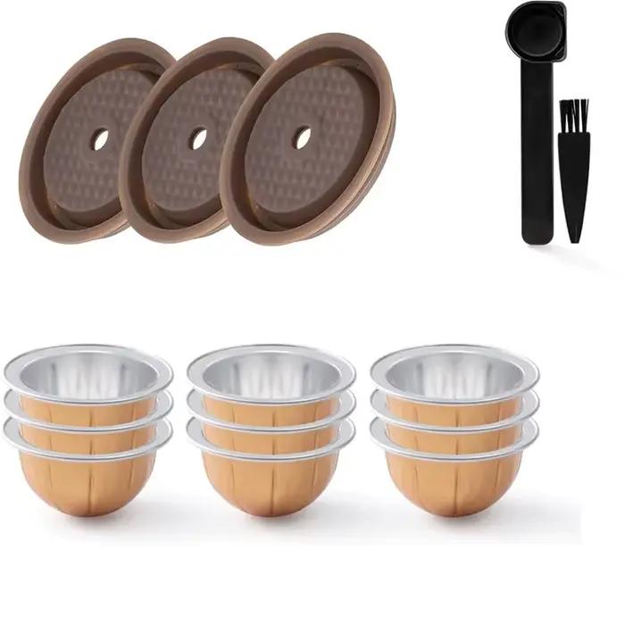Capsules de café réutilisables 80/150/230ml, 6 pièces, et trois dosettes Vertuoline en silicone pour