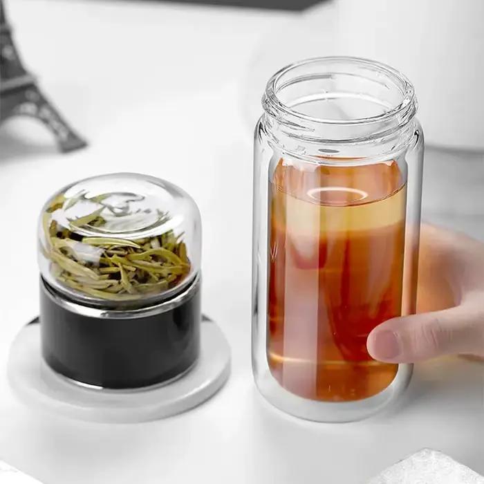 Bouteille d'eau de thé de 420ML, verre à haute teneur en Borosilicate, Double couche, tasse d'eau de