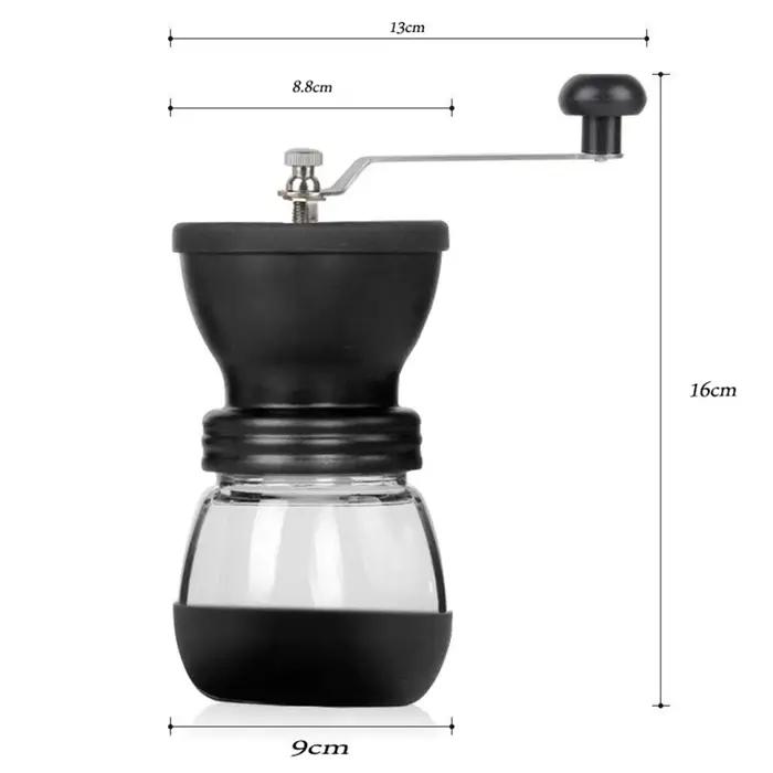 Moulin à café manuel à manivelle, noyau en céramique, avec pot en verre, vente en gros