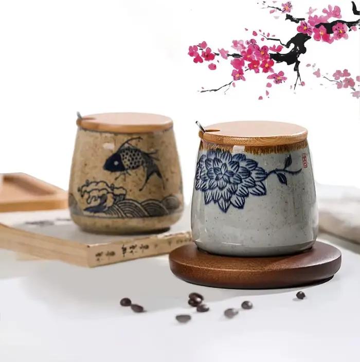 YWDL – tasse à café japonaise en céramique de 350ml, avec couvercle et cuillère, tasses à lait pour