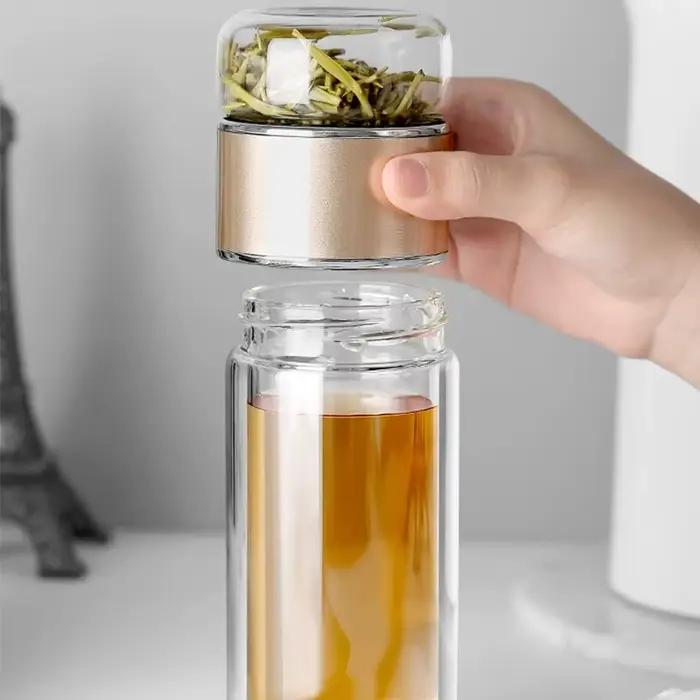 Bouteille d'eau de thé de 420ML, verre à haute teneur en Borosilicate, Double couche, tasse d'eau de
