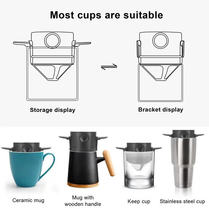 Cône de goutte à café pliable, infusé à la main, support en acier inoxydable, sans papier filtre, fi