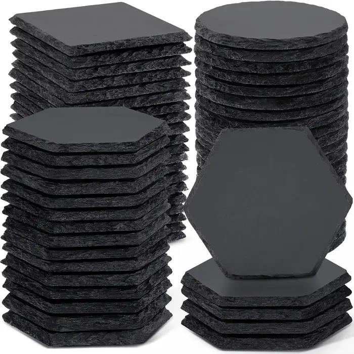 Sous-verres en ardoise en vrac, 8 pièces, carrés, ronds et hexagonaux de 4 pouces, blancs en pierre
