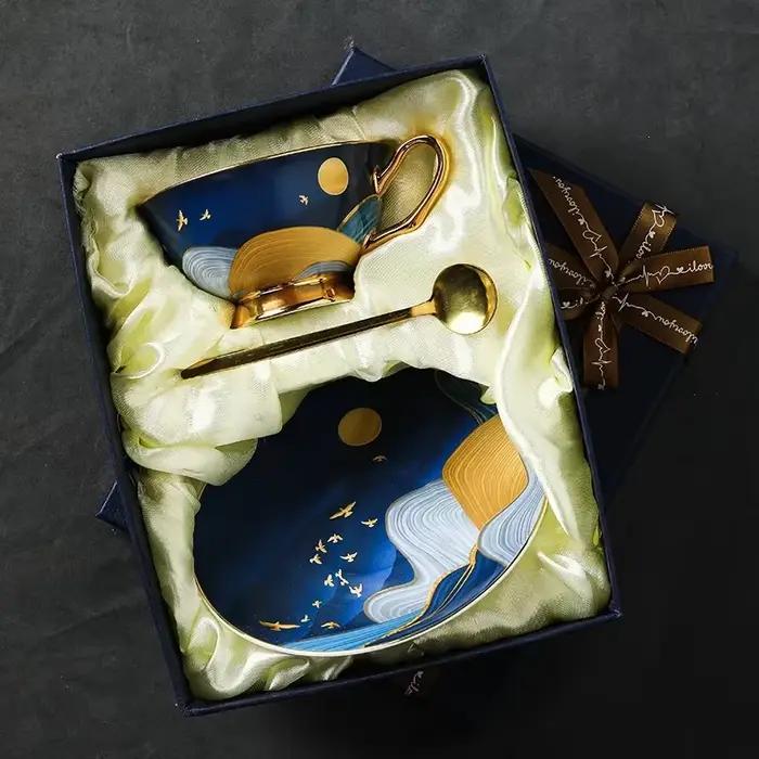 Tasse à café en porcelaine dorée exquise de haute qualité de Style britannique de 220ml, ensemble de