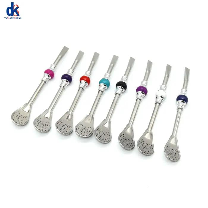 Cuillère à paille en acier inoxydable 304, 16cm 19cm, perle colorée, filtre à thé, Yerba Mate Bombil