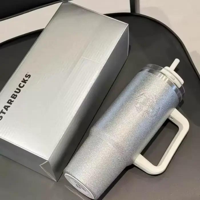 Mug Starbucks en acier inoxydable argenté scintillant de 900 ml avec poignée ergonomique