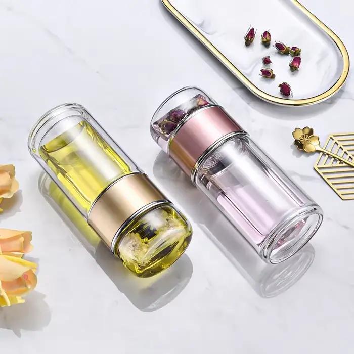 Bouteille d'eau de thé en verre haute teneur en Borosilicate double couche pour le bureau et la maison infuseur portable pour amateurs de thé occasions spéciales
