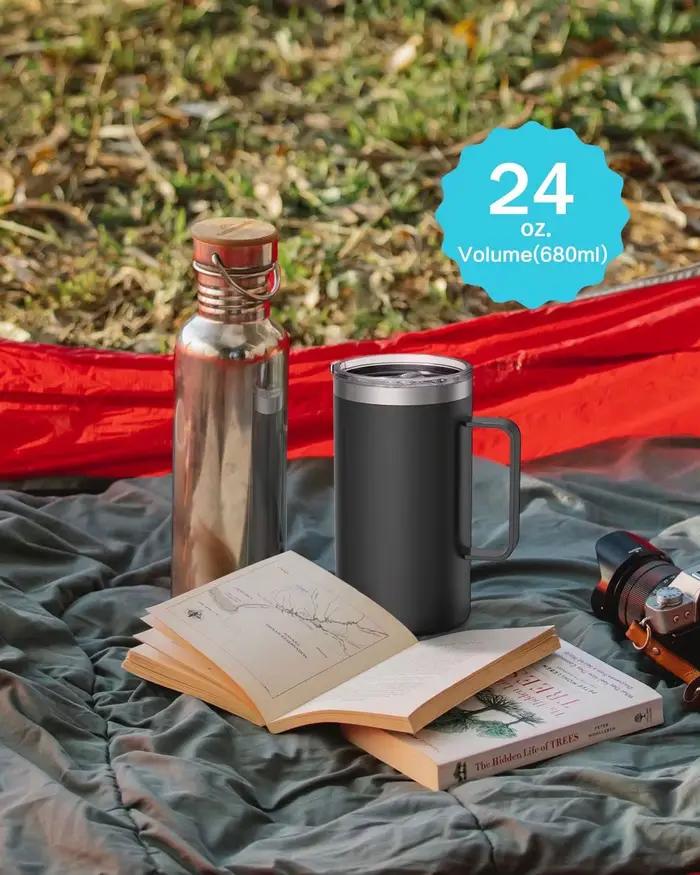 Tasse à café isolée en acier inoxydable avec couvercle pour boissons chaudes et froides, idéale pour le bureau, les randonnées et les événements