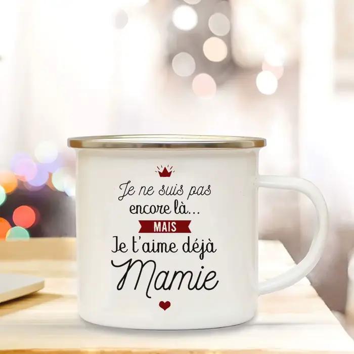 Super Mamie je t'aime imprimé tasse en émail boisson lait tasses à café annonce de grossesse