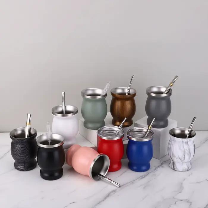Tasse Yerba Mate Gourde Argentine à Double Paroi avec Bombillas et Brosse de Nettoyage pour Utilisation Quotidienne et Occasions Spéciales