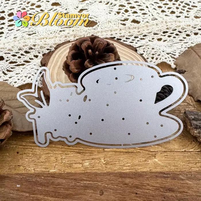 Original belle tasse de thé couches titre temps de thé matrices de découpe en métal Scrapbooking gaufrage décoratif