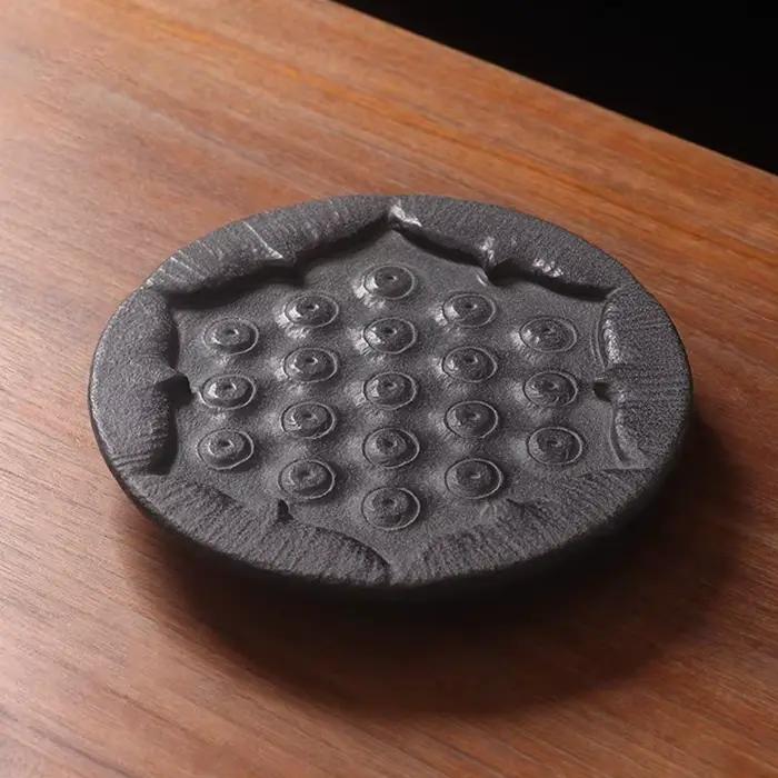Plateau à thé Zen Lotus Pod – Basalt noir sculpté à la main